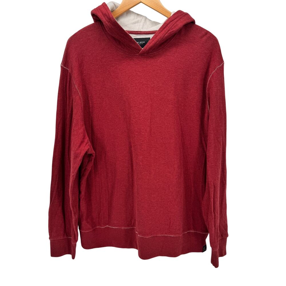 Lucky Brand Hoodie Mens XL Red Duofold Pullover Long Sleeve Cotton Sweatshirt‎